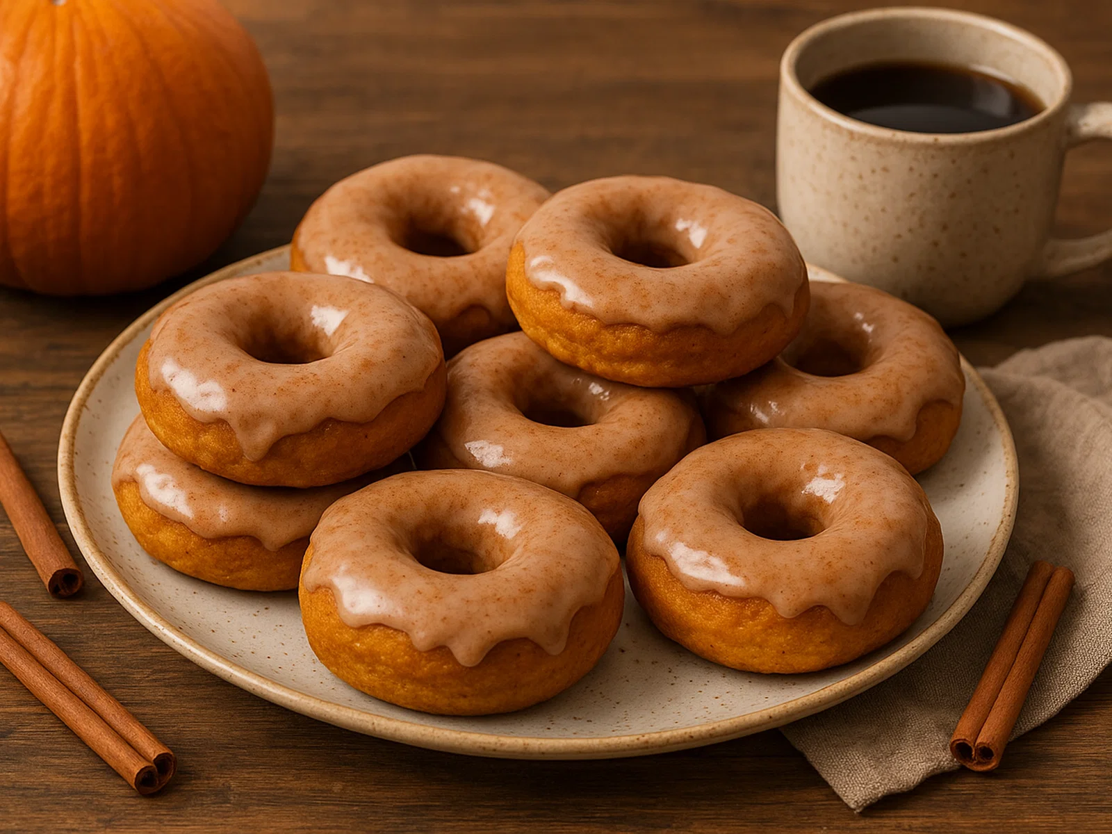 Kürbis-Donuts mit Zimtglasur (gebacken)