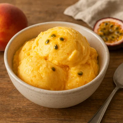 Cremiges Pfirsich-Maracuja-Eis ohne Eismaschine