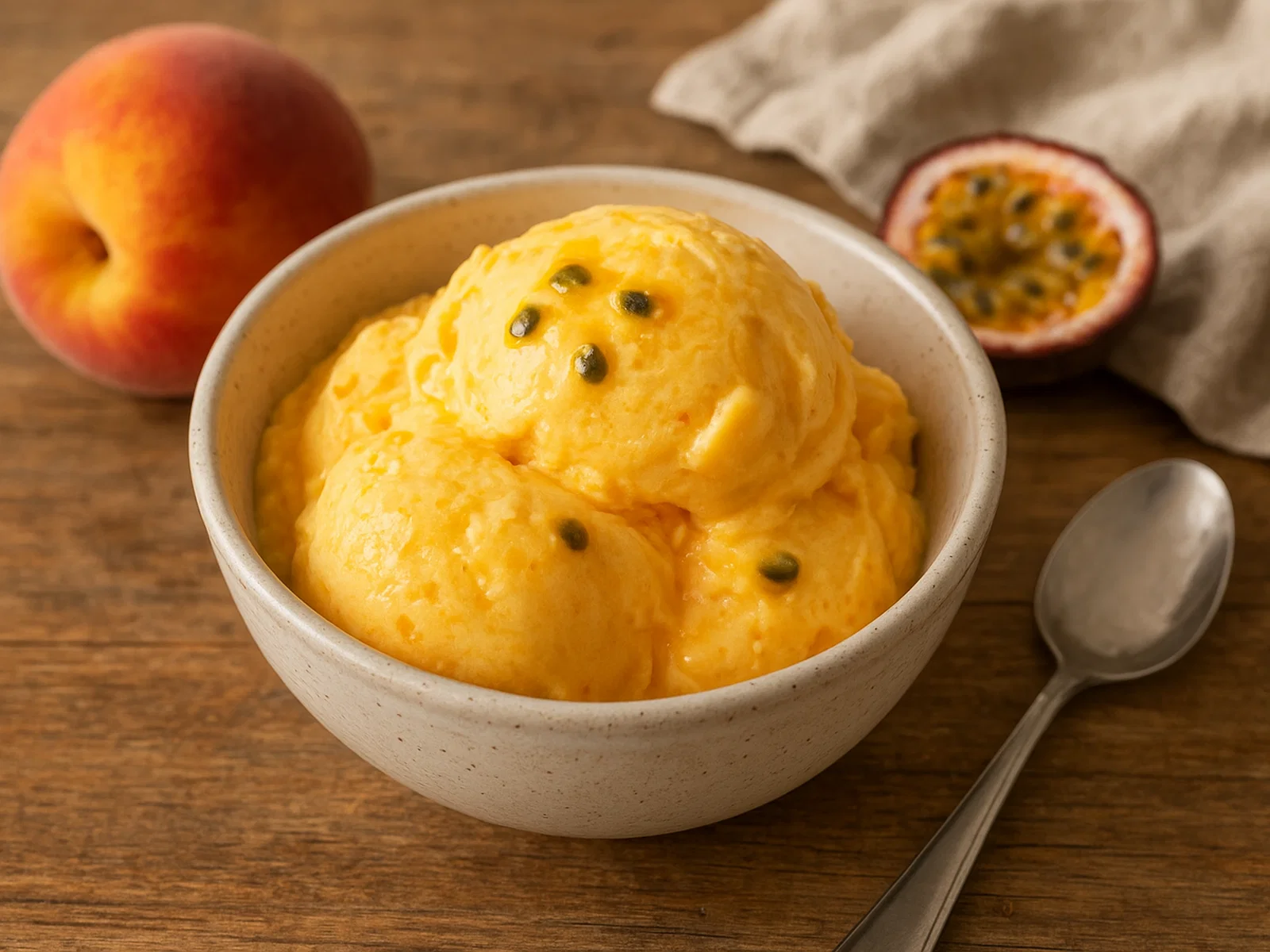 Cremiges Pfirsich-Maracuja-Eis ohne Eismaschine