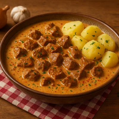 Stamakken – geschmortes Rindfleisch in würziger Rahmsauce