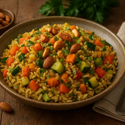 Aromatischer Gemüse-Pilaw mit Nüssen