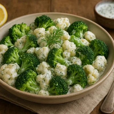 Brokkoli-Blumenkohl-Salat mit Joghurt-Dill-Dressing