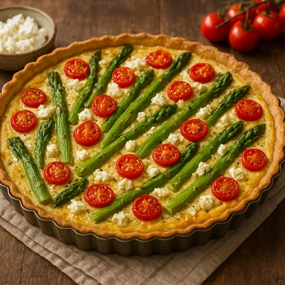 Spargel-Tarte mit Kirschtomaten und Feta