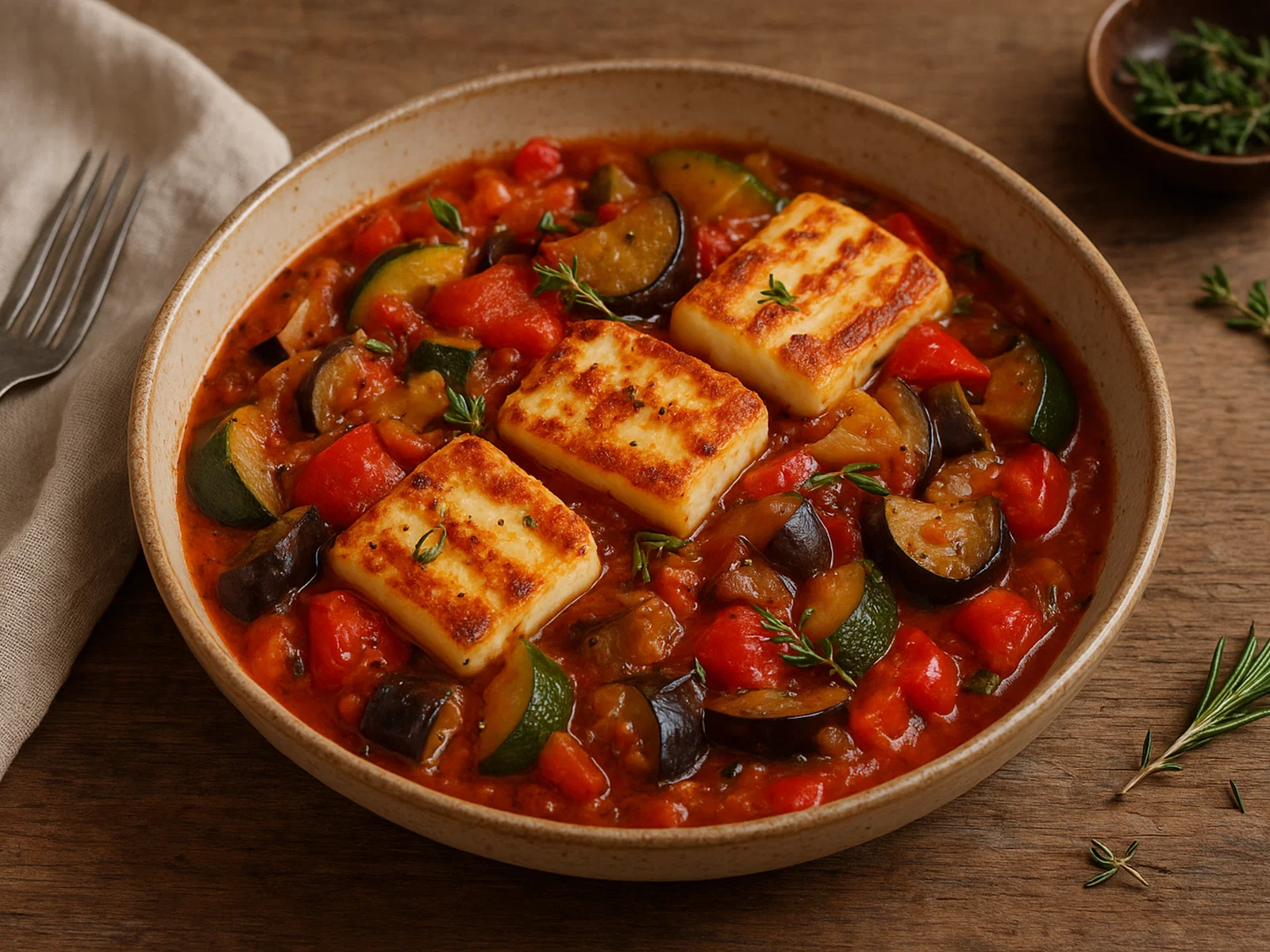 Ratatouille mit gebratenem Halloumi