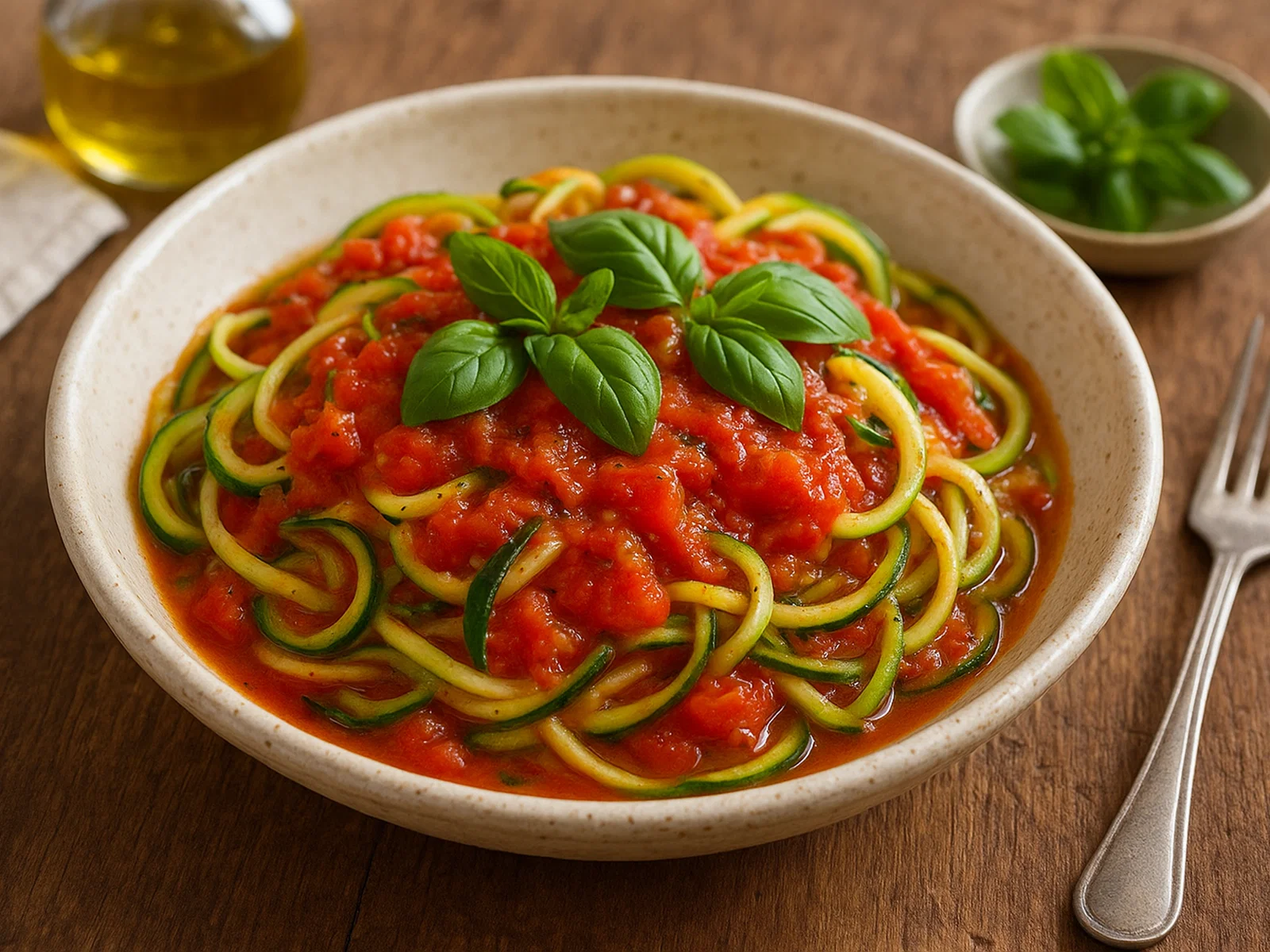 Zucchini‑Nudeln mit frischer Tomatensauce