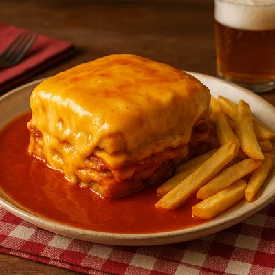 Francesinha – Portugiesisches Überbackenes Fleisch-Sandwich
