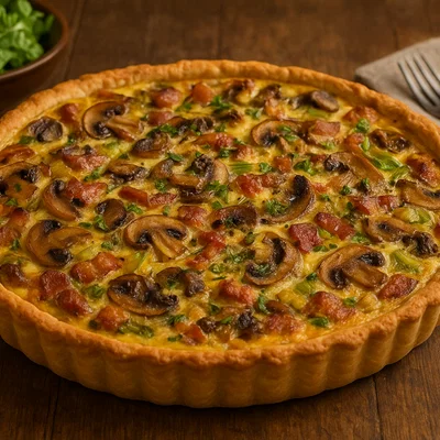 Pilzquiche mit Speck und Lauch