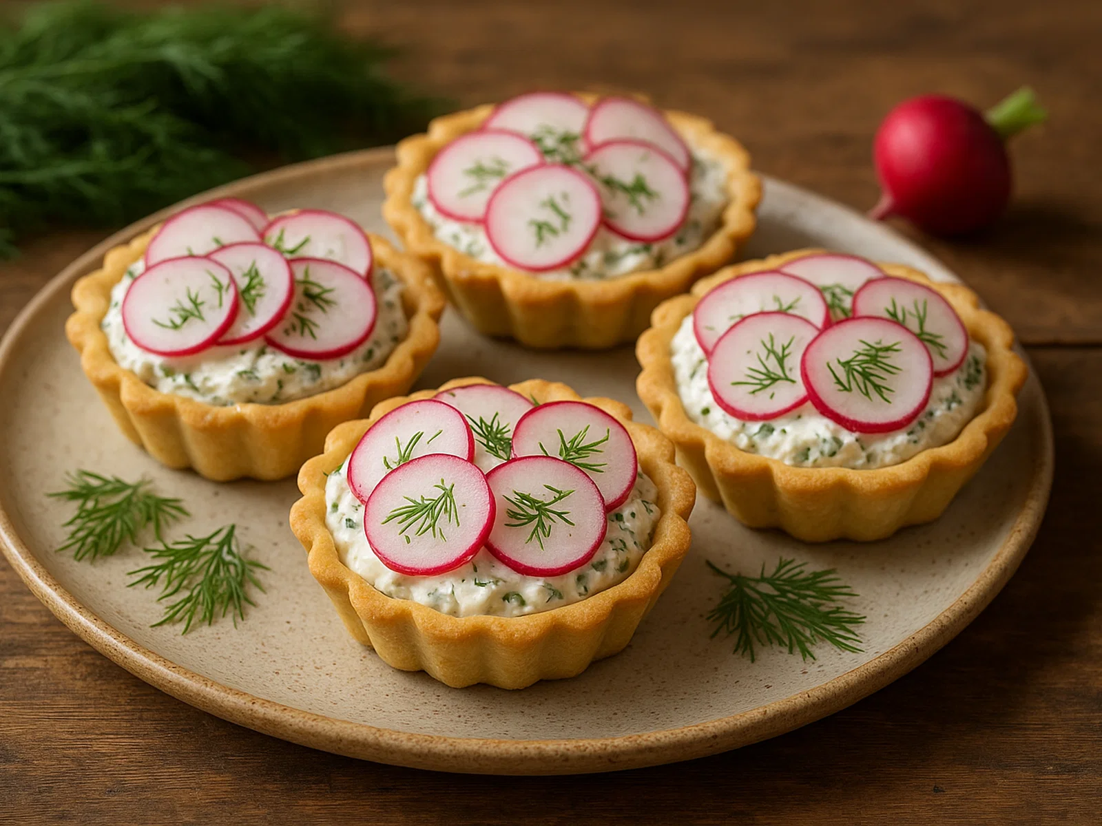 Radieschen-Frischkäse-Törtchen mit Dill