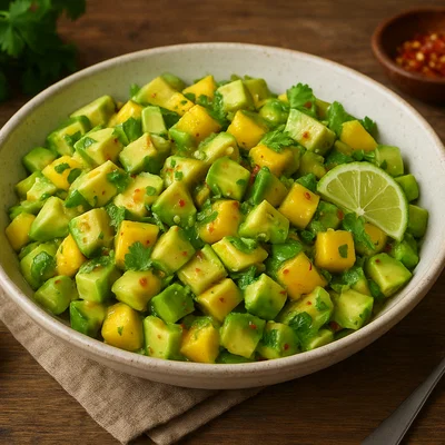 Avocado-Salat mit Mango und Limetten-Chili-Dressing