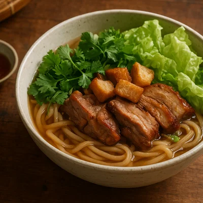 Cao Lau – Vietnamesische Reisnudeln aus Hoi An mit Schweinefleisch und Kräutern