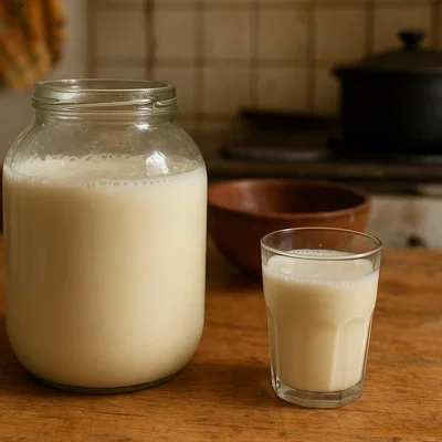 Hausgemachter Airag (Kumis) aus fermentierter Stutenmilch