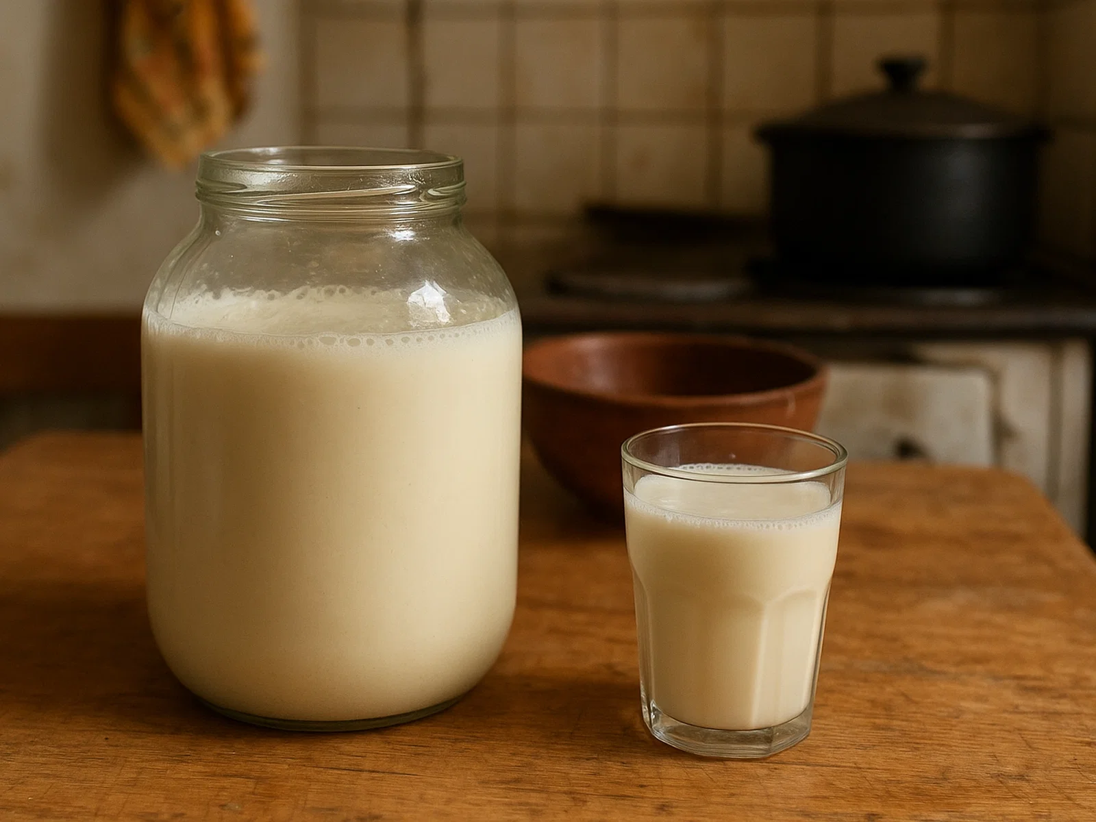 Hausgemachter Airag (Kumis) aus fermentierter Stutenmilch