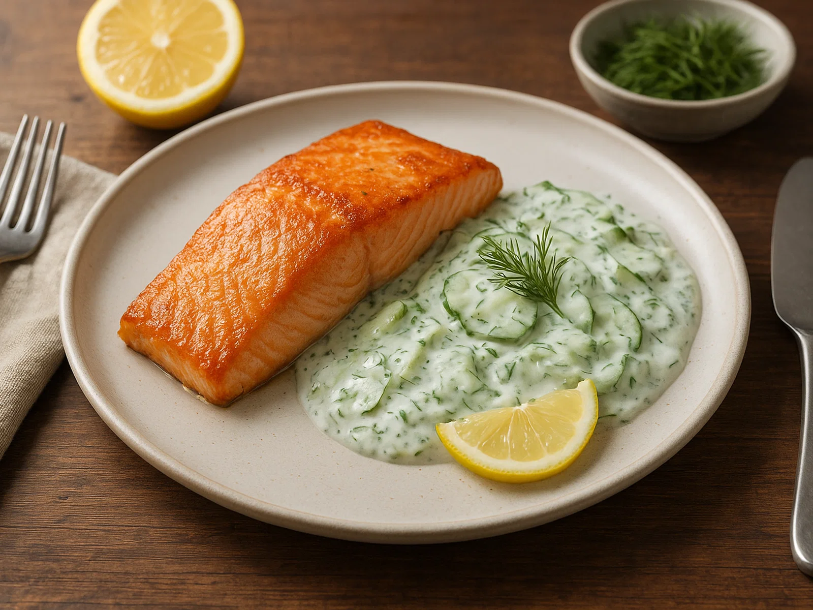 Lachsfilet mit Gurken-Dill-Sauce