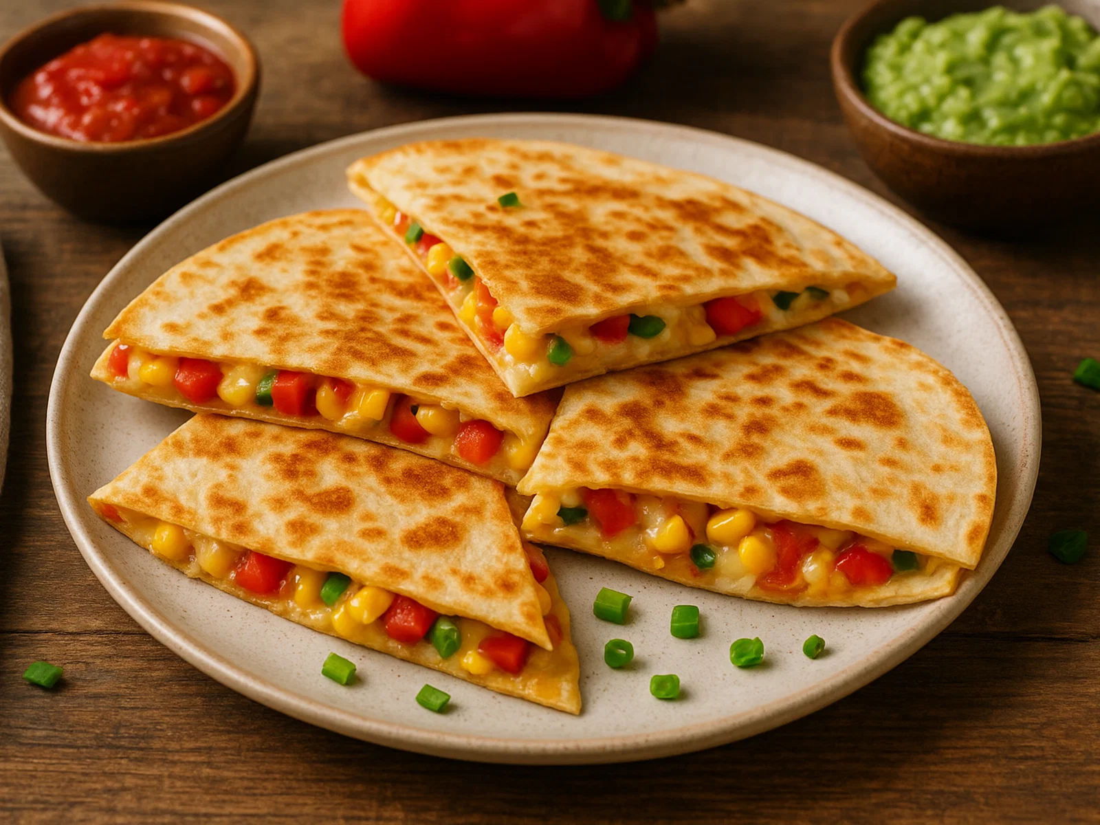 Klassische Käse-Quesadillas mit Paprika und Mais