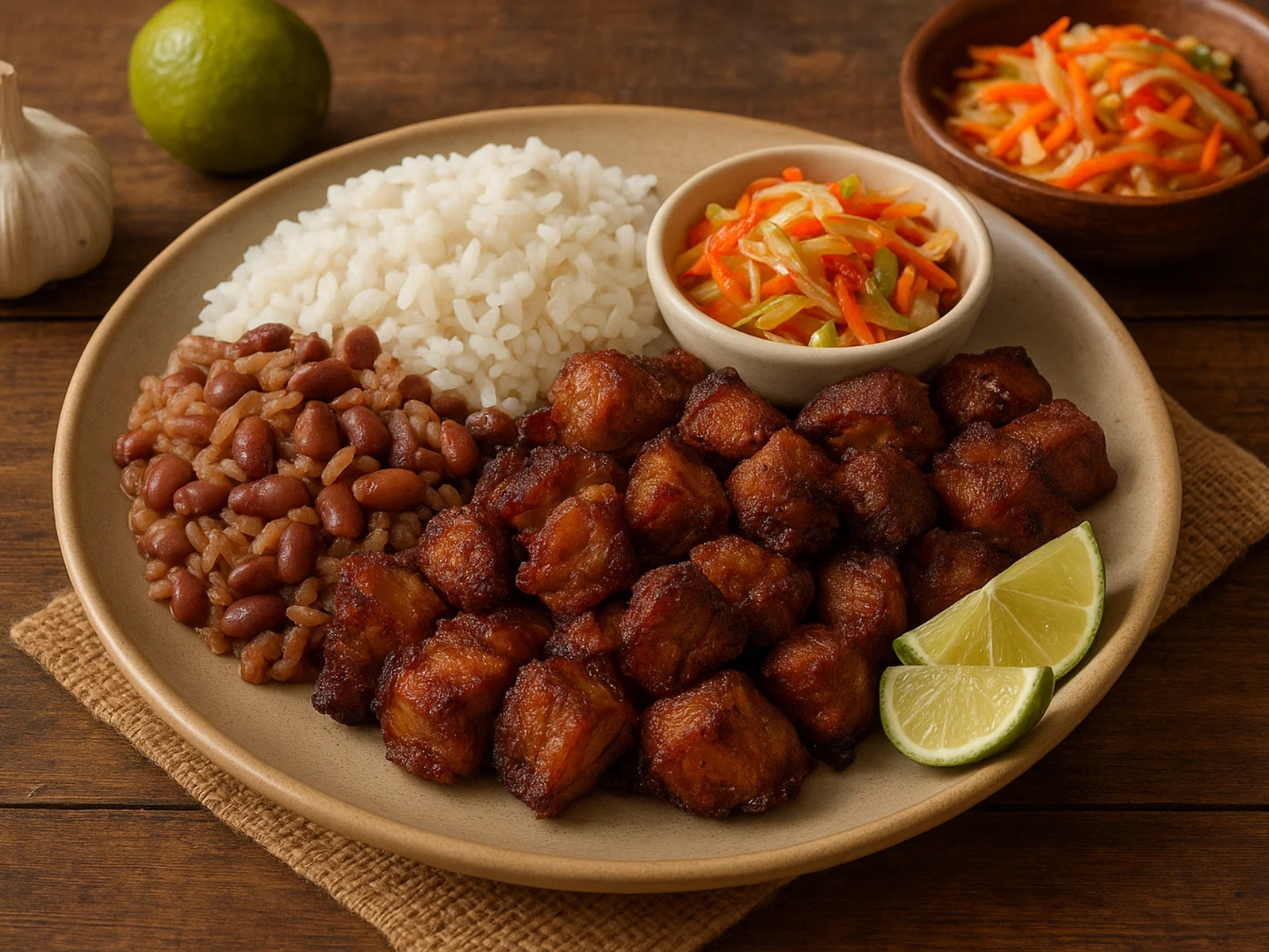 Haitianisches Griot (knusprig mariniertes Schweinefleisch)