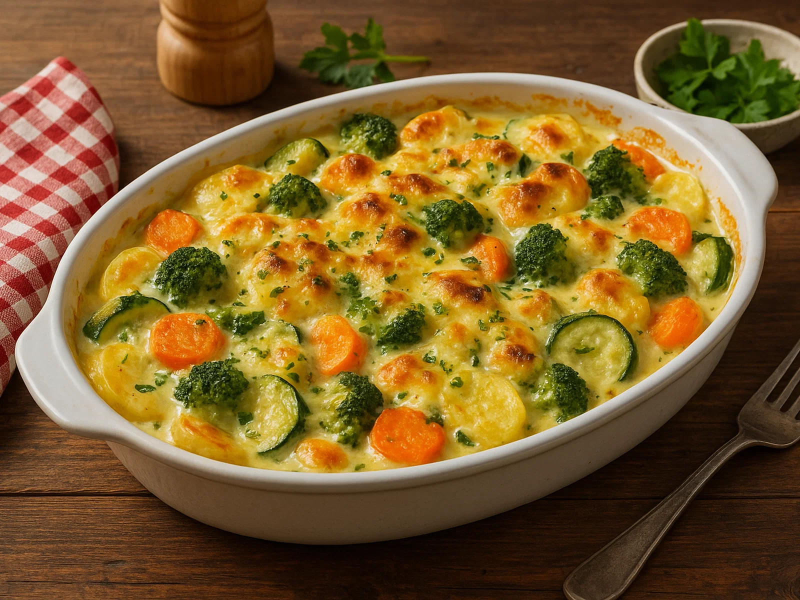 Köstliches Gemüsegratin mit cremiger Käsesauce