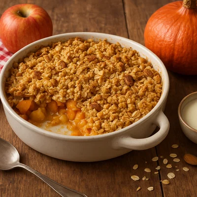 Kürbis-Apfel-Crumble mit Haferflocken-Mandel-Streuseln
