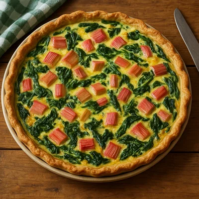 Rhabarber-Spinat-Quiche mit knusprigem Mürbeteig