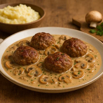 Rinderhackfleischbällchen in cremiger Pilzsauce