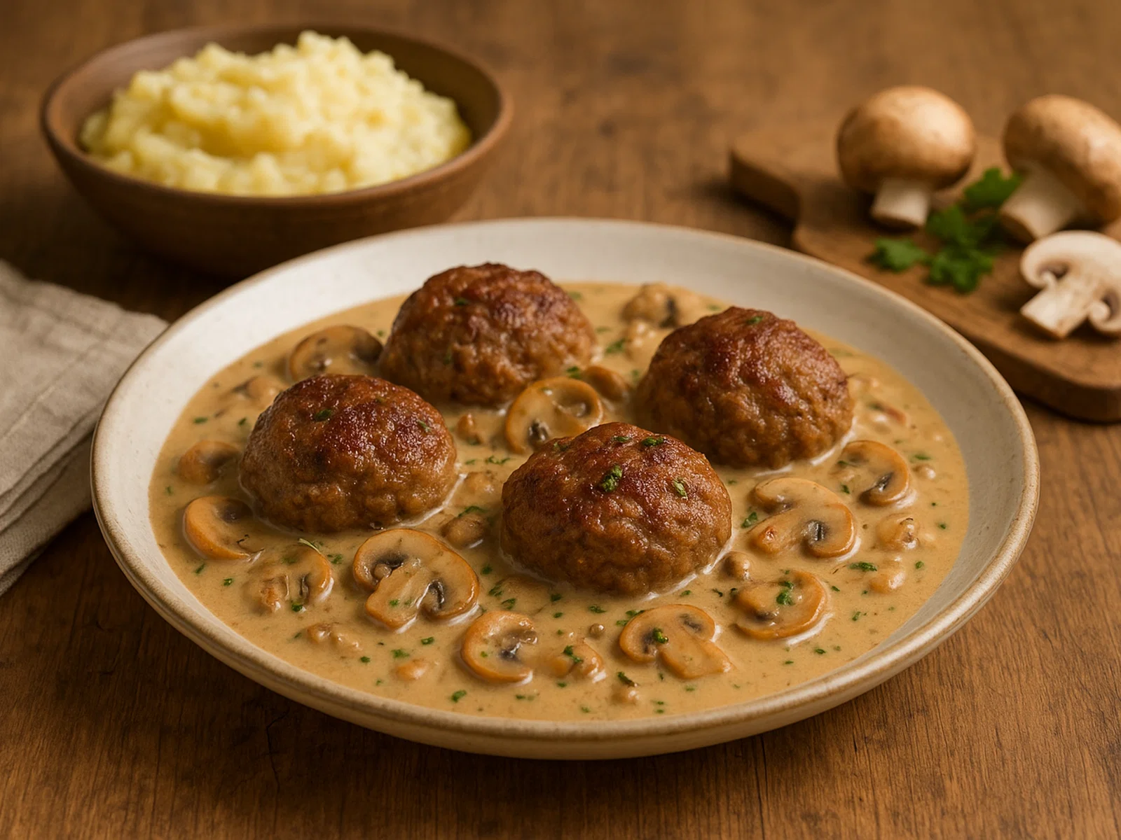 Rinderhackfleischbällchen in cremiger Pilzsauce