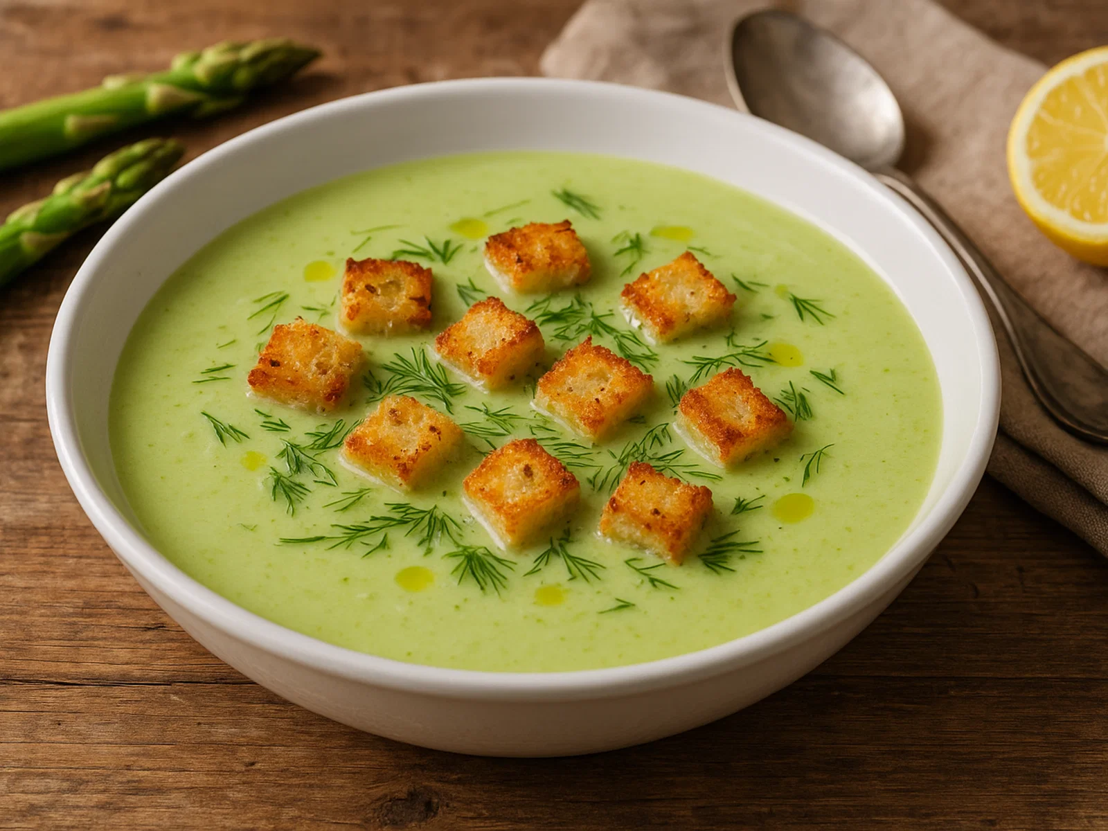 Spargelcremesuppe mit Croutons