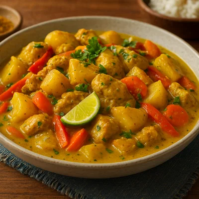 Karibisches Hähnchen-Colombo mit Gemüse und Kokosmilch