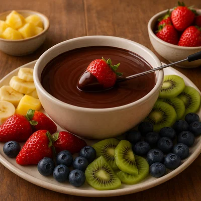 Schokoladenfondue mit frischen Früchten