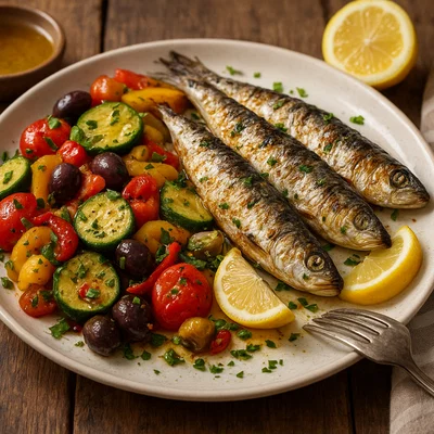 Gegrillte Sardinen mit mediterranem Gemüse