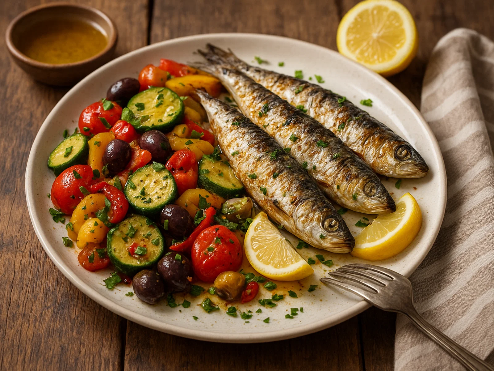 Gegrillte Sardinen mit mediterranem Gemüse