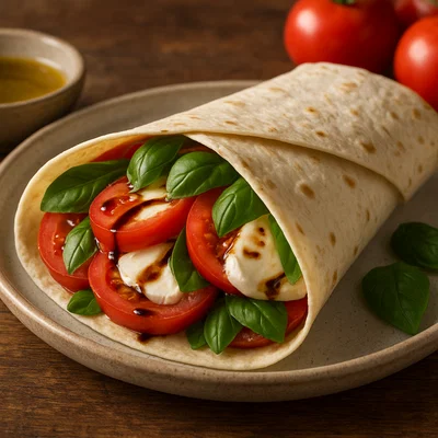 Caprese Wrap mit Tomate, Mozzarella und Basilikum