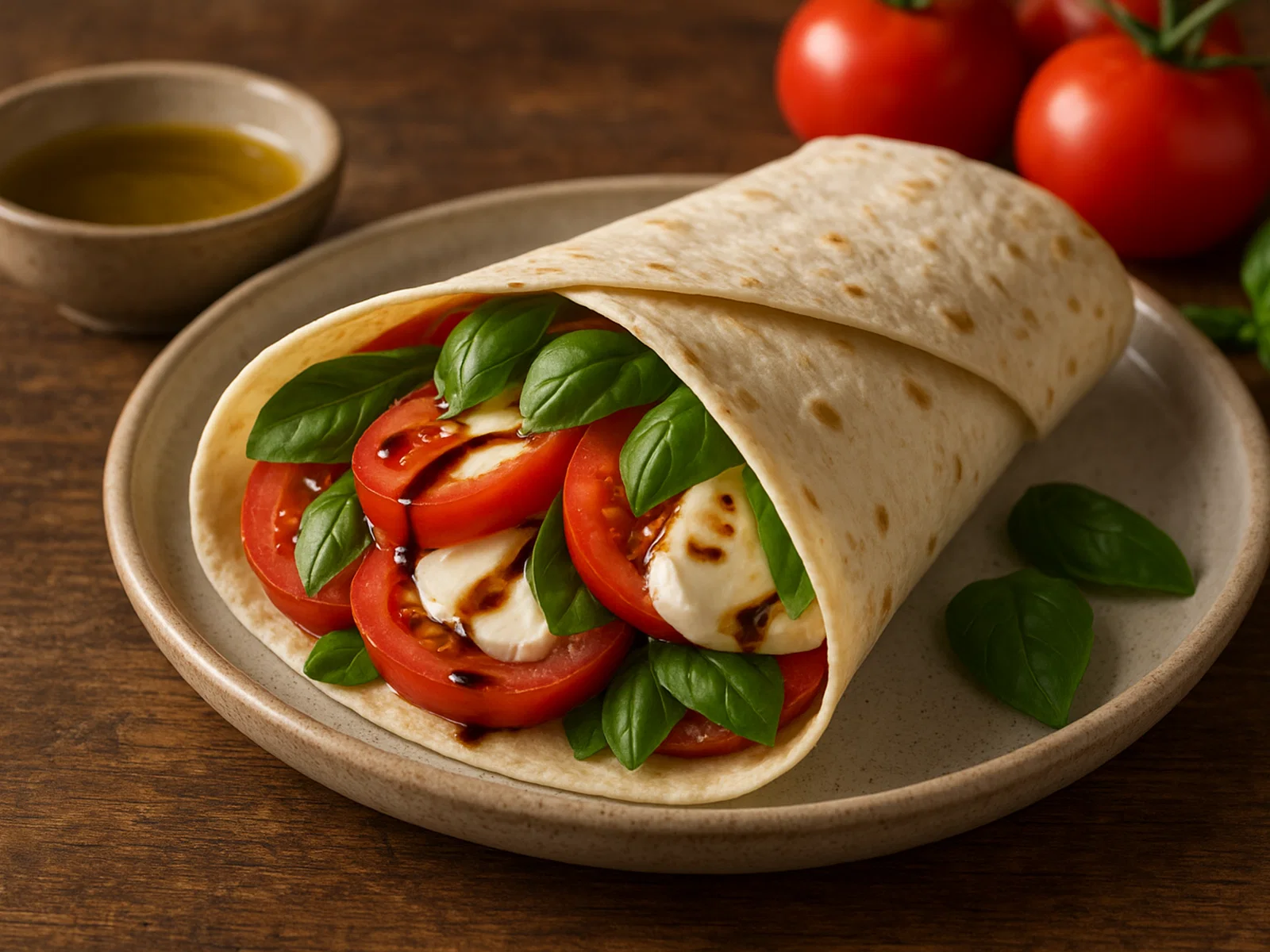 Caprese Wrap mit Tomate, Mozzarella und Basilikum