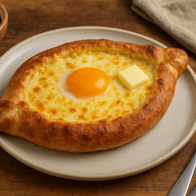Adjarisches Khachapuri (Boot-förmiges Käsebrot)