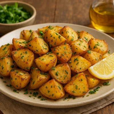 Ofen-Patates mit Kräutern, Olivenöl und Zitrone