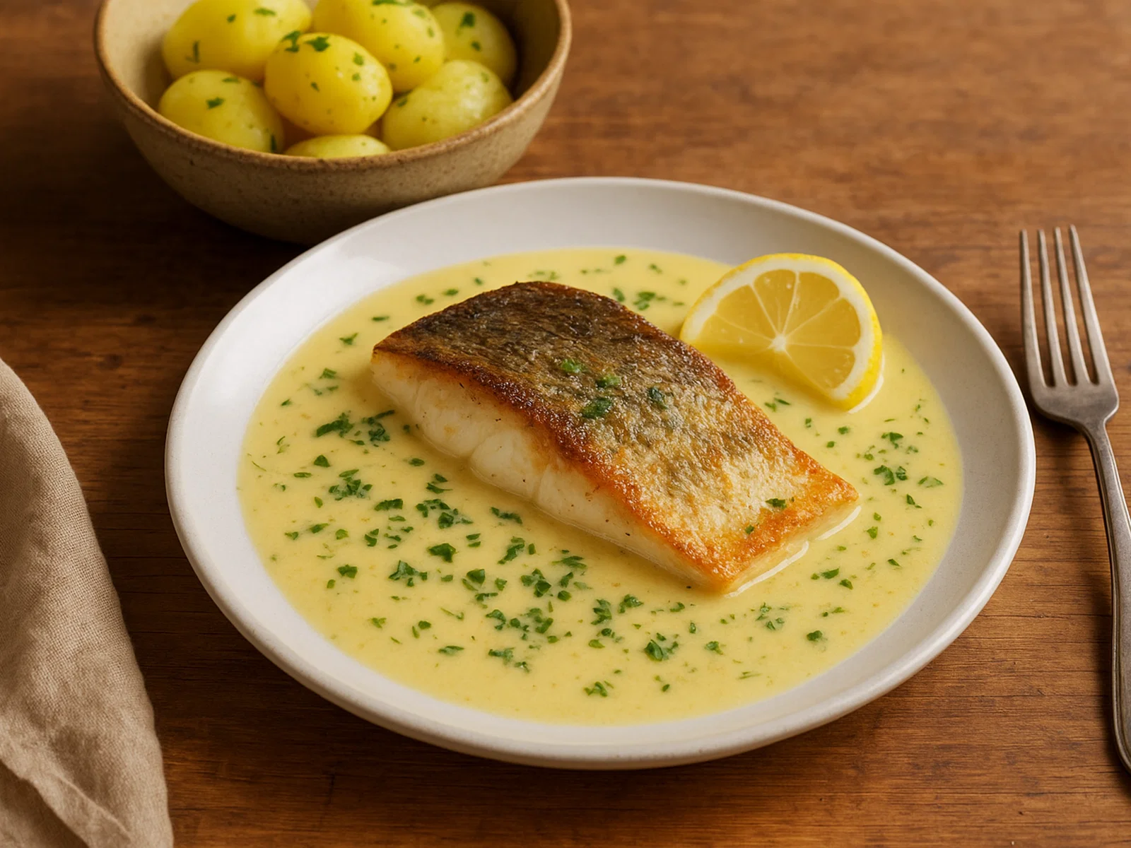 Seebarsch in Zitronen-Buttersauce