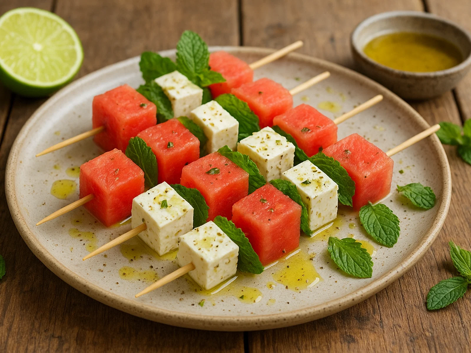 Melonen-Feta-Spieße mit Minze