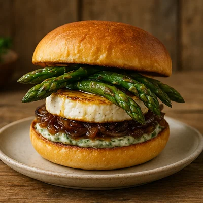 Gegrillter Spargel-Ziegenkäse-Burger