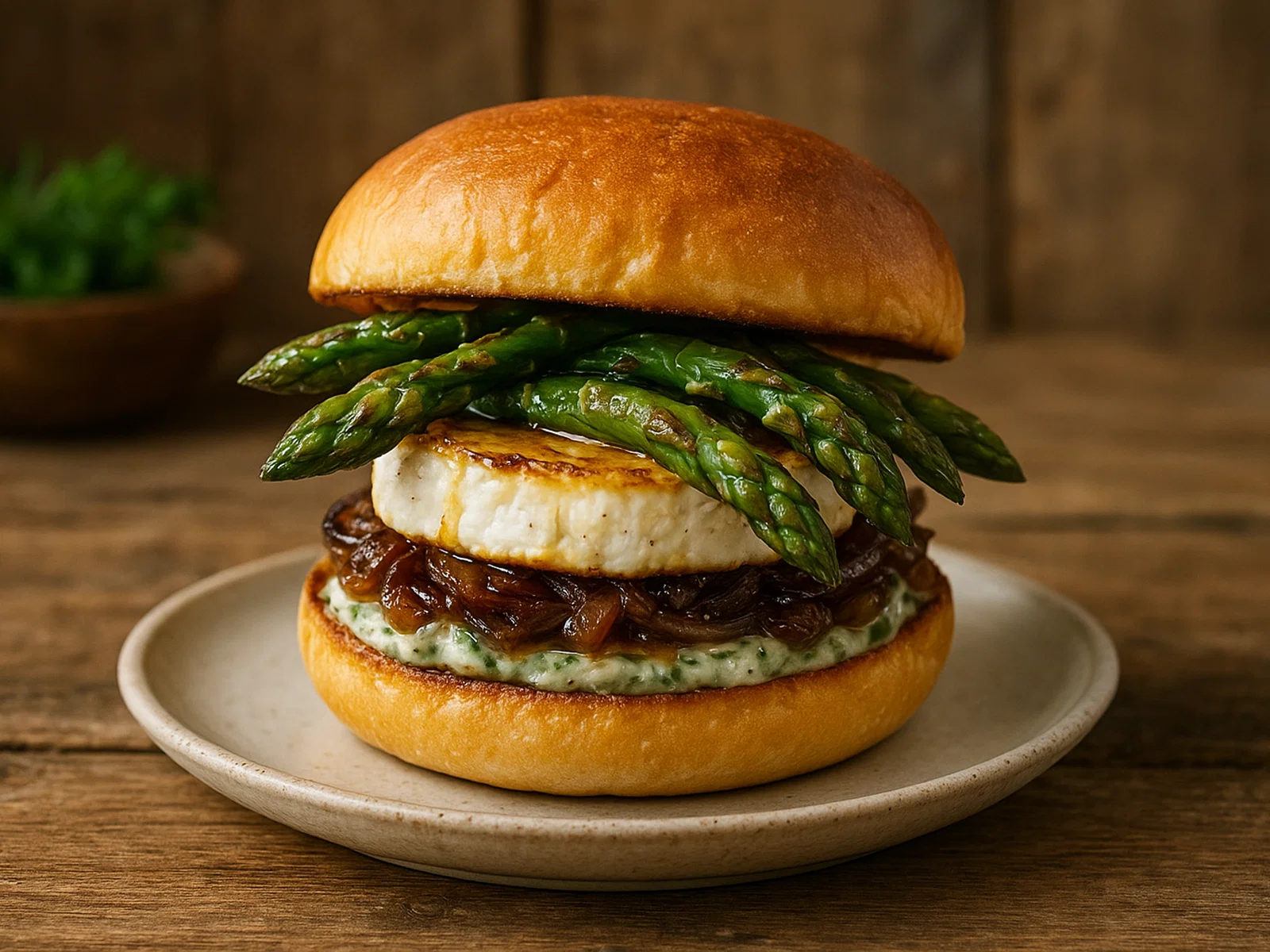 Gegrillter Spargel-Ziegenkäse-Burger