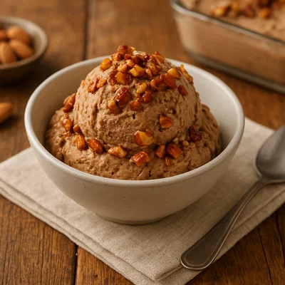 Nougat-Eis mit gerösteten Mandeln