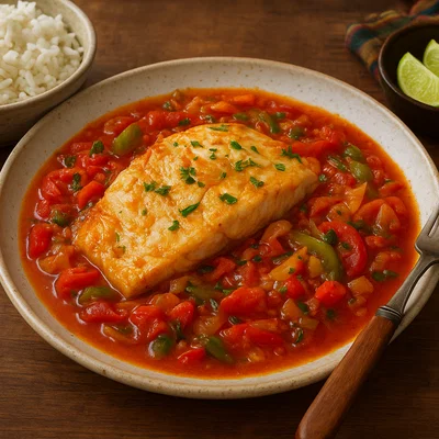 Gekochter Salzfisch in karibischer Tomaten-Paprika-Sauce