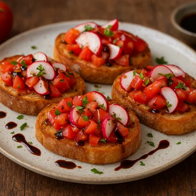 Radieschen-Tomaten-Bruschetta mit Balsamico-Glasur
