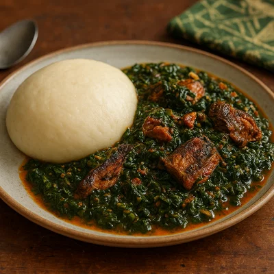 Fufu mit Eru (Kamerunisches Nationalgericht)