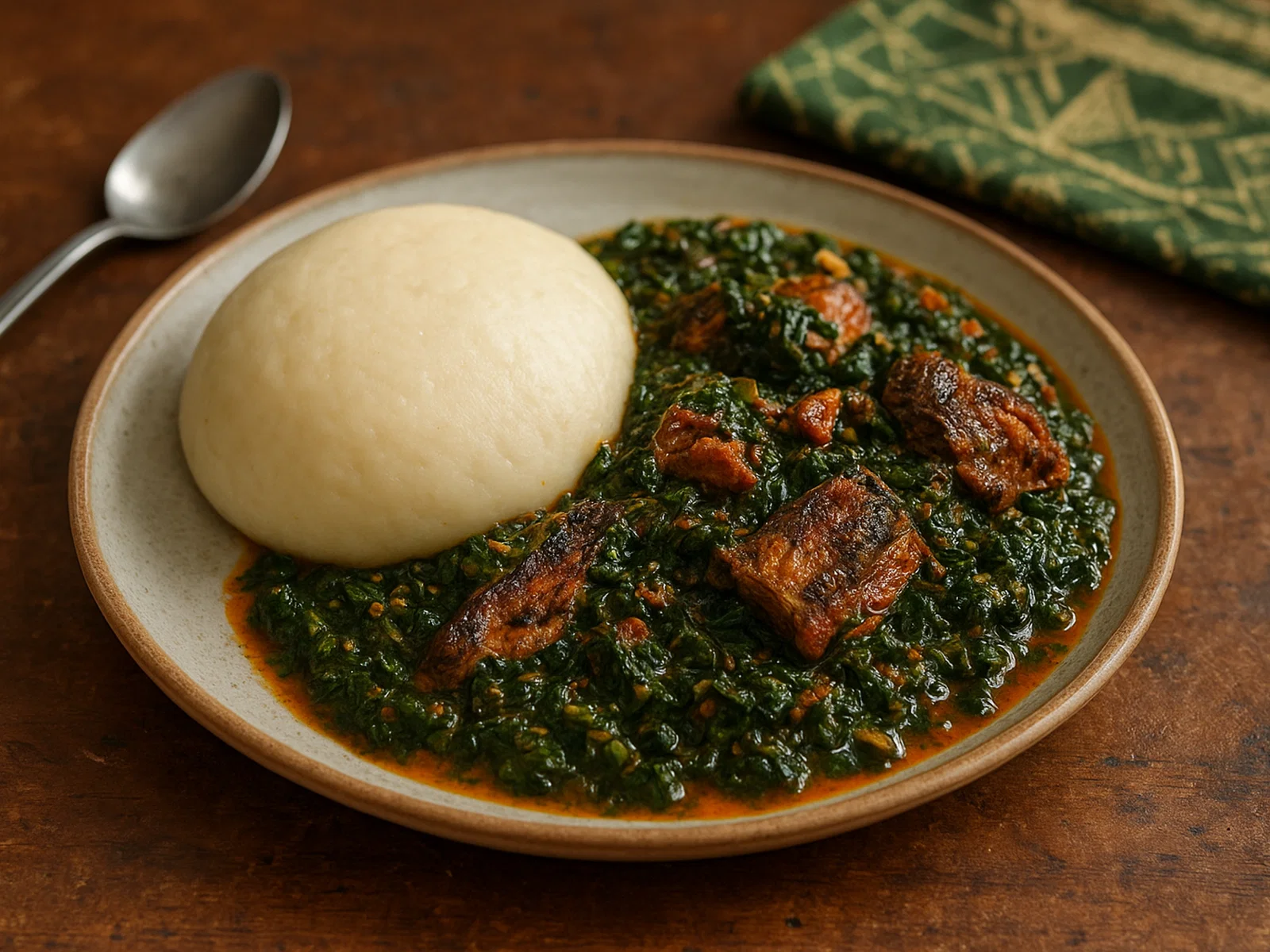 Fufu mit Eru (Kamerunisches Nationalgericht)