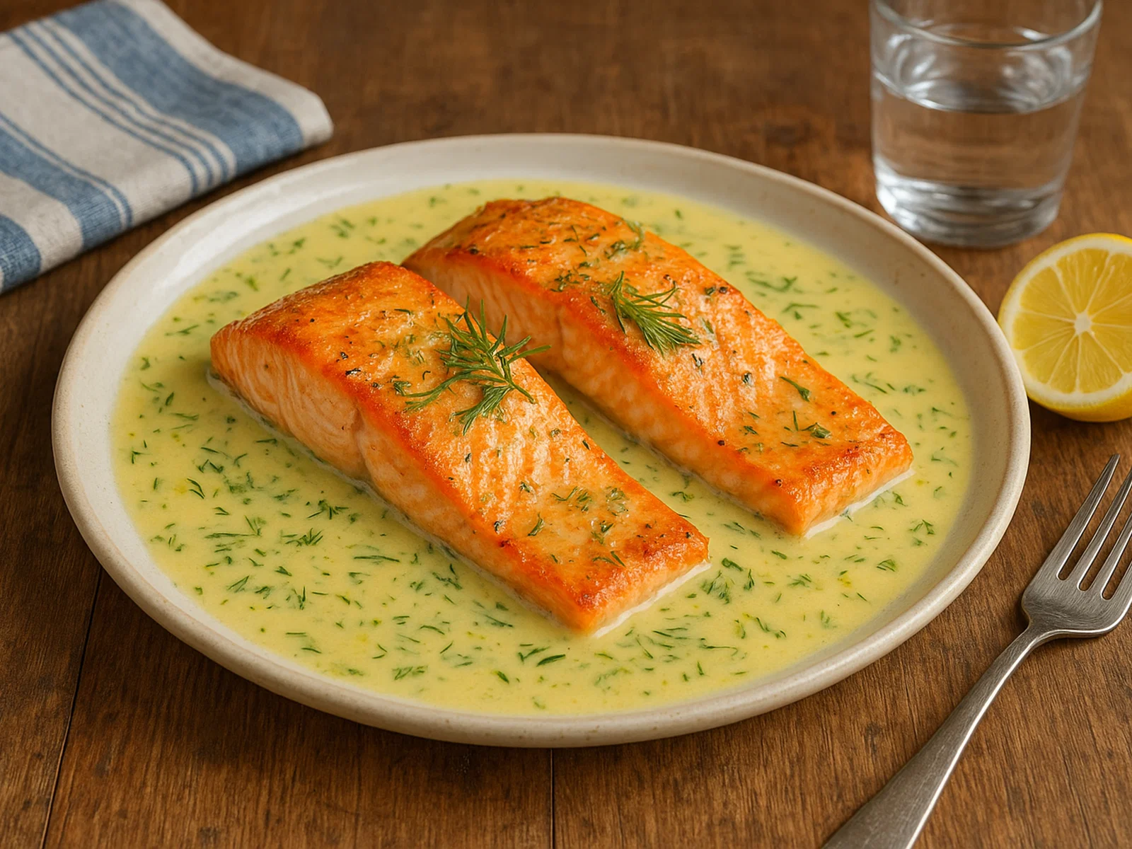 Gebackener Lachs in Honig-Dill-Soße