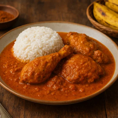 Poulet à la Moambé (Huhn in Erdnuss-Palmölsauce)