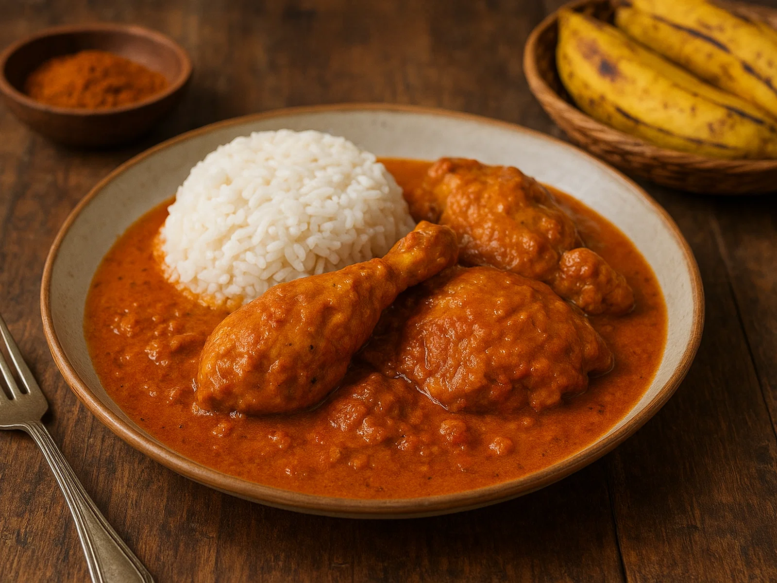 Poulet à la Moambé (Huhn in Erdnuss-Palmölsauce)