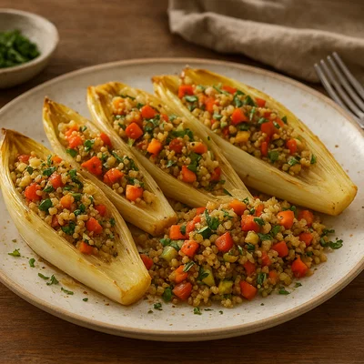 Gefüllter Chicorée mit Quinoa und Gemüse aus dem Ofen