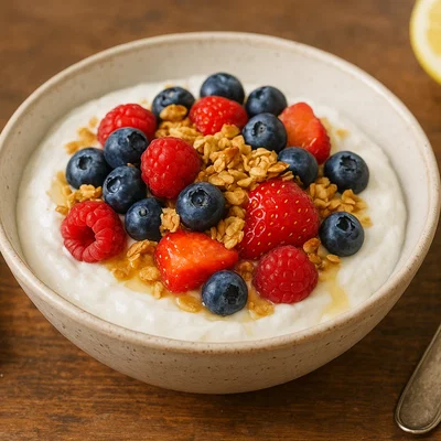 Skyr mit frischen Beeren und Honigcrunch