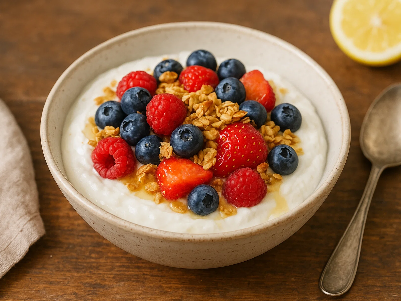 Skyr mit frischen Beeren und Honigcrunch