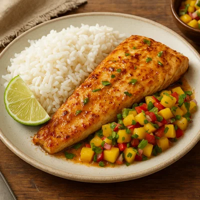 Moana Kai – Gegrillter Kokos-Limetten-Fisch mit Jasminreis und Mango-Salsa