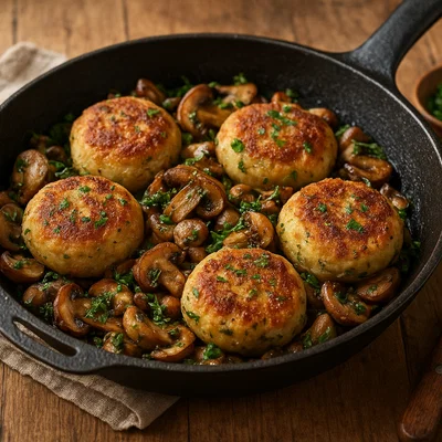 Pfannengeröstete Knödel mit Pilzen